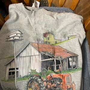 Gray mens Shirt with Farmhouse Print. Size L.  NWOT!